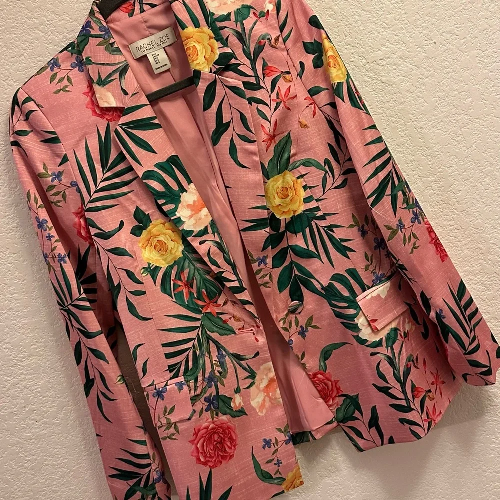 Rachel Zoe Pink and Red Blazer with Tropical Floral Print - Picture 1 of 10